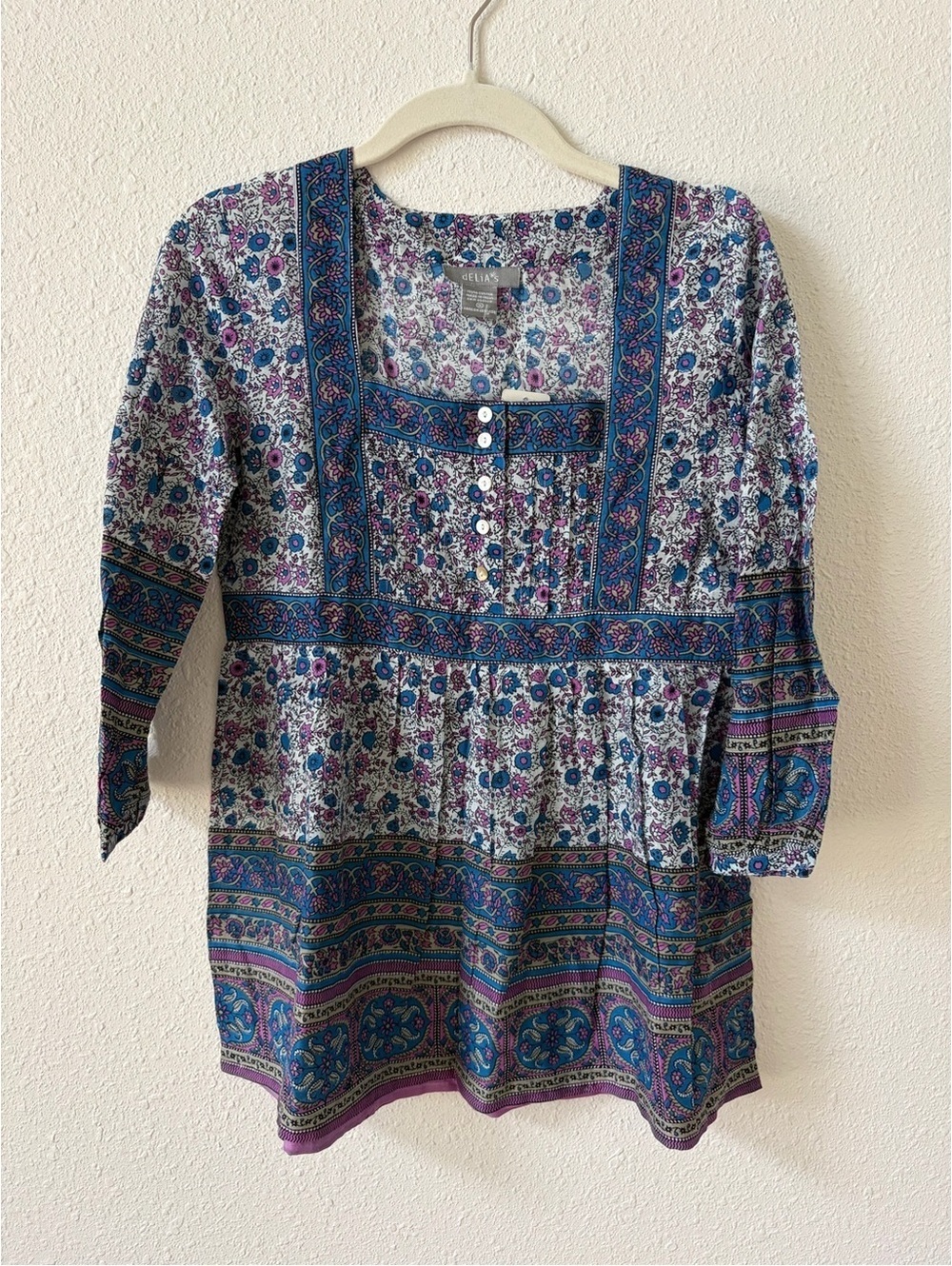 Delias Adrian 3/4 Sleeve Top Size Small Peasant Bohemian Babydoll Floral